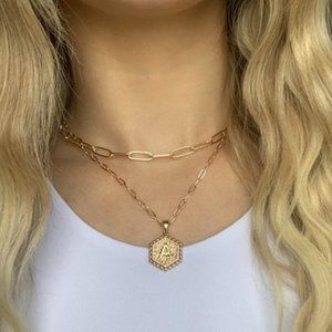 NWT 14K GP Initial Layer Necklace